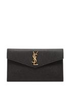 Matchesfashion.com Saint Laurent - Uptown Ysl-plaque Pebbled-leather Pouch - Womens - Black