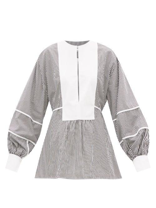 Victoria Beckham - Bib-front Striped Cotton-poplin Shirt - Womens - Black Stripe