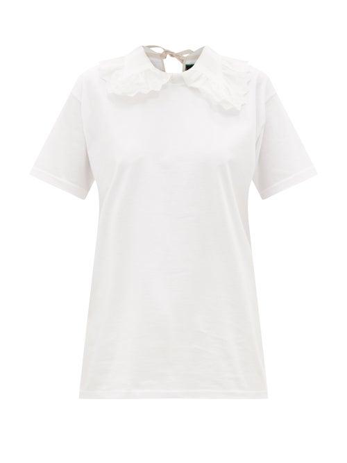 La Fetiche - Alexa Embroidered-collar Cotton T-shirt - Womens - White