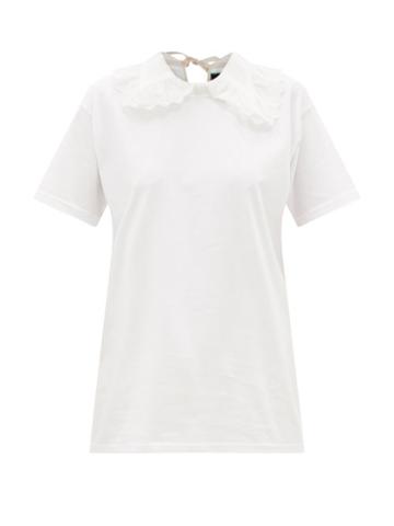 La Fetiche - Alexa Embroidered-collar Cotton T-shirt - Womens - White