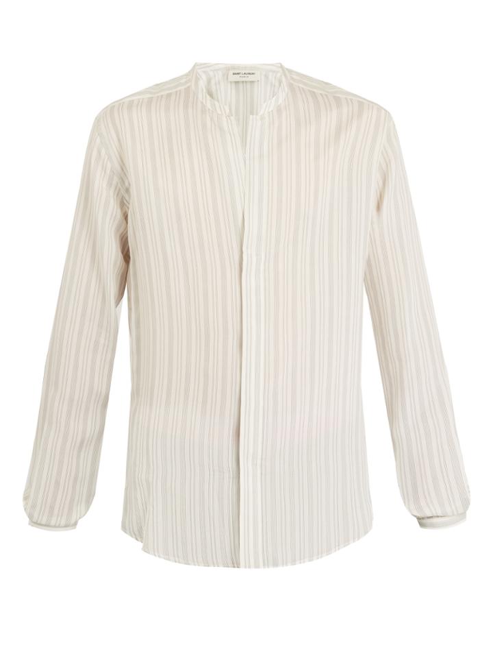 Saint Laurent Granddad-collar Pinstriped Shirt