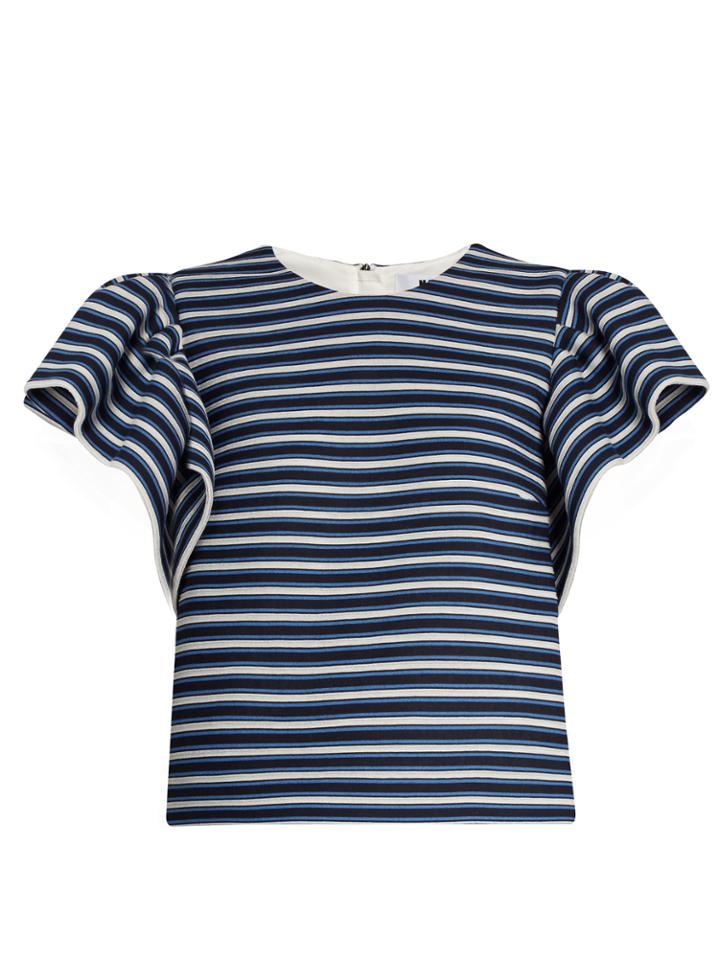 Msgm Ruffled-sleeve Striped Cotton-blend Top