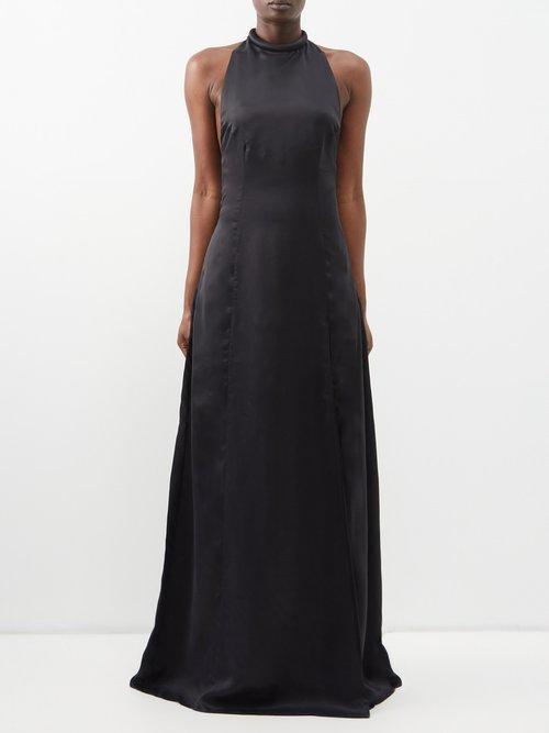 Raquel Diniz - Romena Halterneck Thigh-slit Crepe Dress - Womens - Black