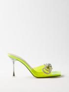 Mach & Mach - Double Bow 95 Crystal & Pvc Mules - Womens - Neon Yellow