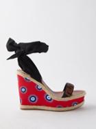 Christian Louboutin - Athina Des Cyclades 120 Printed Silk Wedge Sandals - Womens - Red Multi
