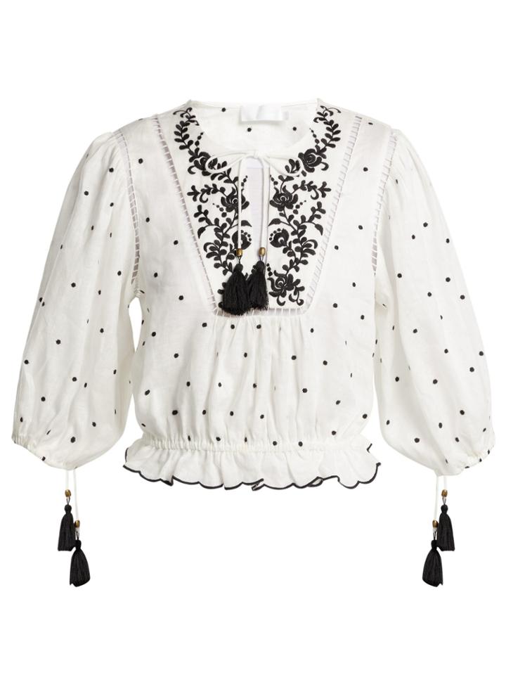 Zimmermann Tali Embroidered Linen Top