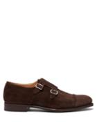 Matchesfashion.com Tricker's - Leavenworth Double Buckle Suede Monk Strap Shoes - Mens - Dark Brown