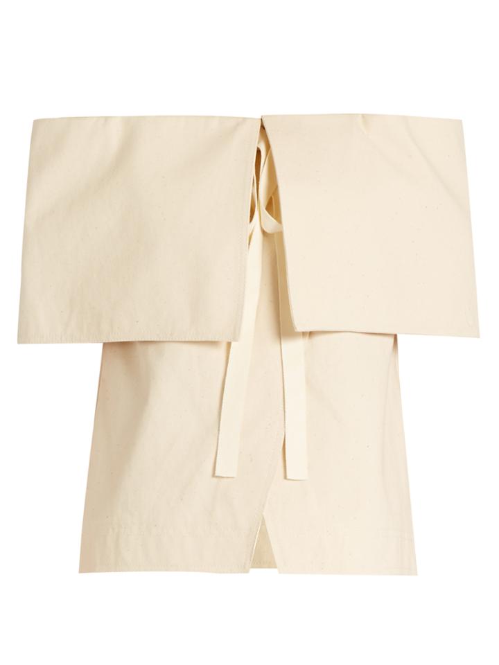 Rosie Assoulin Off-the-shoulder Tie-front Cotton Top