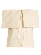 Rosie Assoulin Off-the-shoulder Tie-front Cotton Top