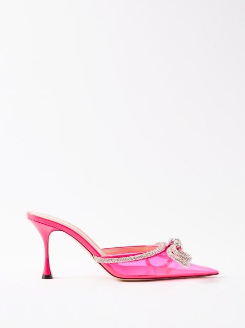Mach & Mach - Double Bow 85 Plexi And Leather Mules - Womens - Pink Silver