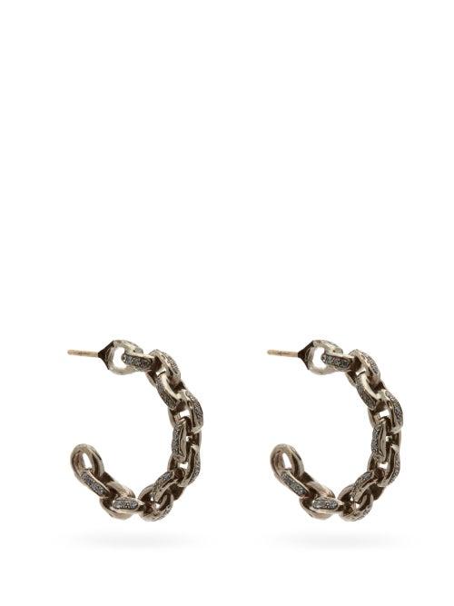 Matchesfashion.com Patcharavipa - Diamond & 18kt Black-gold Chain Hoop Earrings - Womens - Black Gold