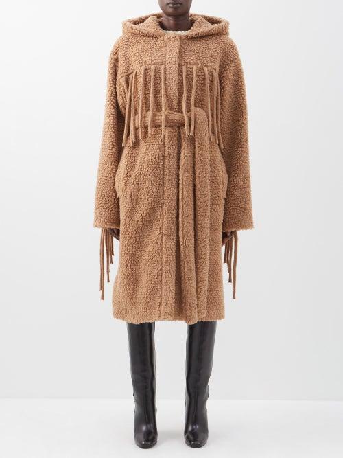 Stella Mccartney - Oversized Fringed Wrap Teddy Coat - Womens - Camel