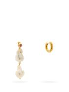 Matchesfashion.com Timeless Pearly - Mismatched 24kt Gold-plated & Pearl Hoop Earrings - Womens - Pearl
