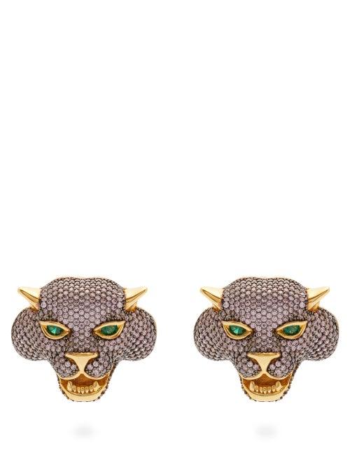 Matchesfashion.com Begum Khan - Crazy Cat 24kt Gold-plated Clip Earrings - Womens - Pink Multi