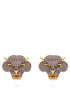 Matchesfashion.com Begum Khan - Crazy Cat 24kt Gold-plated Clip Earrings - Womens - Pink Multi