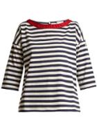 Matchesfashion.com Moncler - Boat Neck Striped Cotton T Shirt - Womens - Blue Stripe