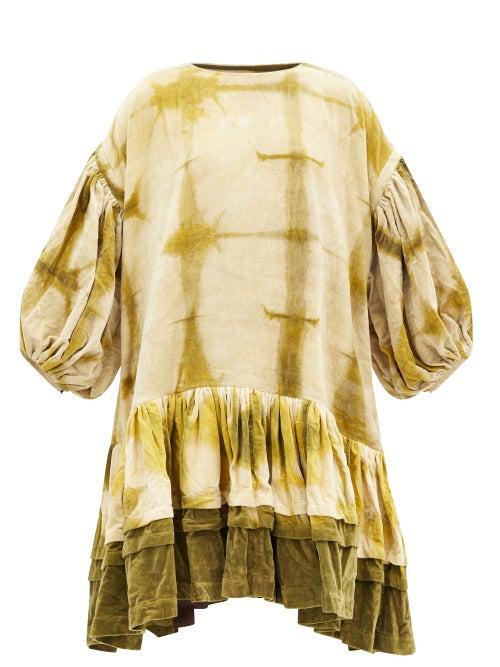 Matchesfashion.com Story Mfg. - Verity Clamp-dyed Organic-cotton Velvet Dress - Womens - Green White