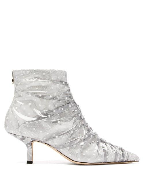 Matchesfashion.com Midnight 00 - Antoinette Polka Dot Pvc & Leather Boots - Womens - White Multi