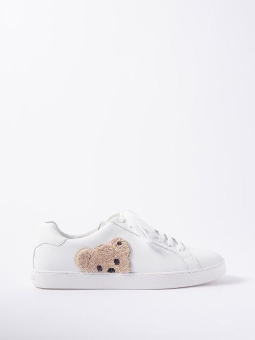 Palm Angels - Teddy Bear-appliqu Leather Trainers - Mens - White