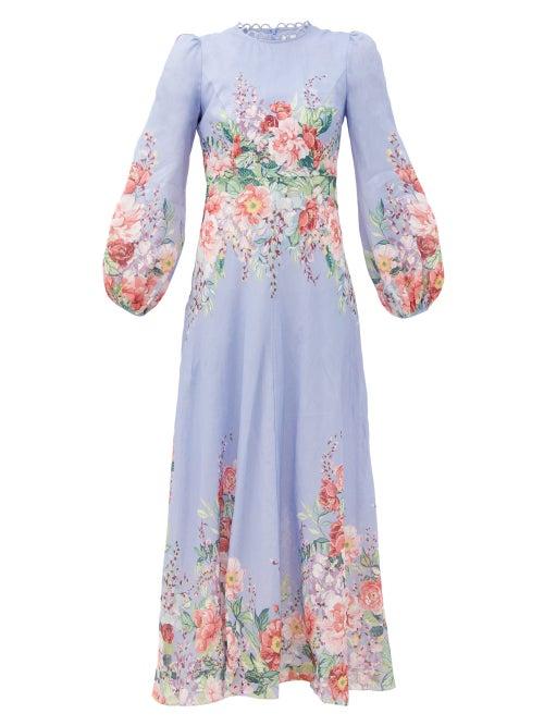 Matchesfashion.com Zimmermann - Bellitude Floral-print Linen Dress - Womens - Blue Print