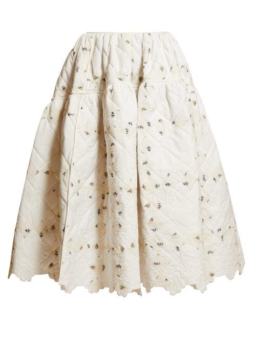 Matchesfashion.com Cecilie Bahnsen - Rosie Quilted Floral Print Poplin Skirt - Womens - Ivory Multi