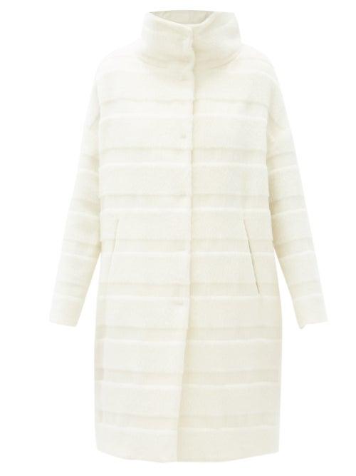 Matchesfashion.com Herno - Striped Single-breasted Alpaca-blend Coat - Womens - Ivory