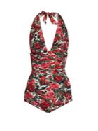 Dolce & Gabbana Rose-print Ruched Halterneck Swimsuit