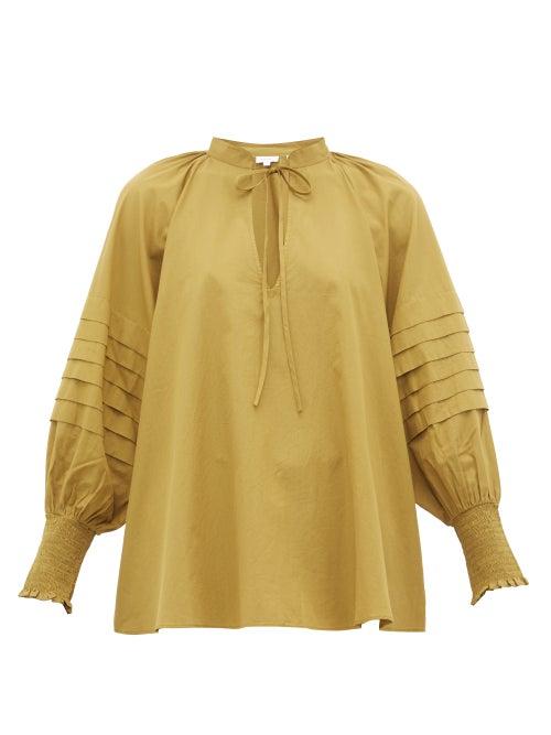 Matchesfashion.com Rhode - Sage Balloon Sleeve Cotton Blouse - Womens - Khaki