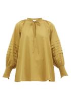 Matchesfashion.com Rhode - Sage Balloon Sleeve Cotton Blouse - Womens - Khaki