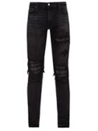Matchesfashion.com Amiri - Mx1 Distressed Leather Panelled Slim Leg Jeans - Mens - Black