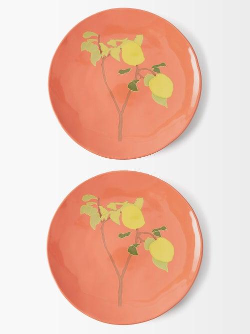 Bernadette - Set Of Two Lemon Branch Dinner Plates - Womens - Red Multi