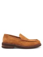 Matchesfashion.com Brunello Cucinelli - Staacked-sole Suede Penny Loafers - Mens - Brown