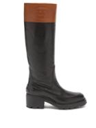 Tod's - Logo-debossed Leather Knee-high Boots - Womens - Black Brown