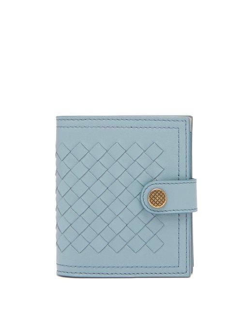 Matchesfashion.com Bottega Veneta - Intrecciato Leather Wallet - Womens - Light Blue