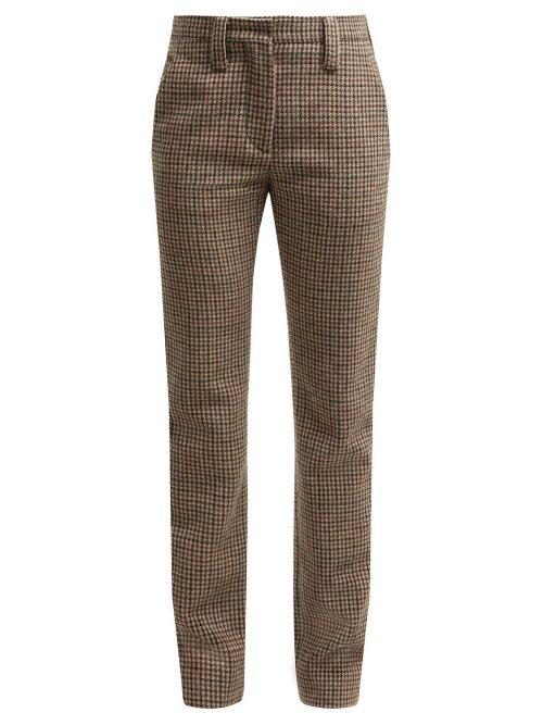 Matchesfashion.com Miu Miu - Houndstooth Wool Trousers - Womens - Brown Multi