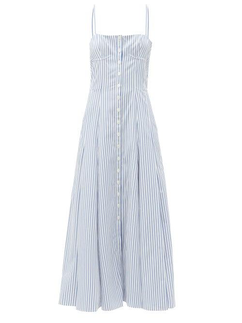 Matchesfashion.com Gabriela Hearst - Prudence Striped Cotton Midi Dress - Womens - Blue White