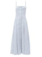 Matchesfashion.com Gabriela Hearst - Prudence Striped Cotton Midi Dress - Womens - Blue White
