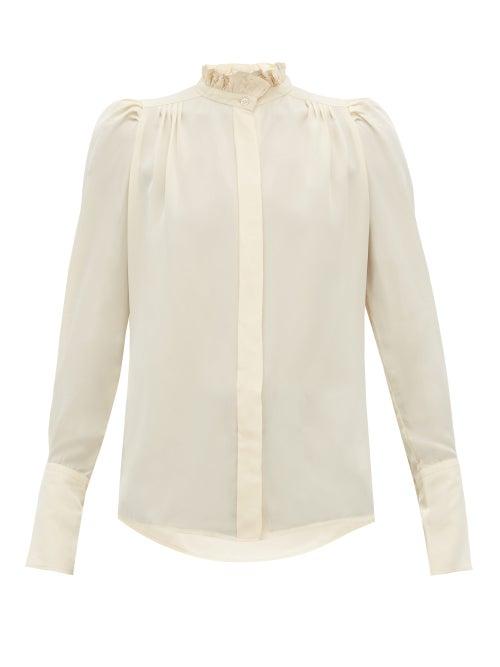 Matchesfashion.com Isabel Marant - Lamia Ruffled Crepe De Chine Blouse - Womens - Ivory