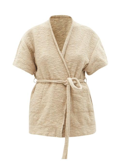 Matchesfashion.com Lauren Manoogian - Short-sleeve Cotton-blend Wrap Cardigan - Womens - Beige