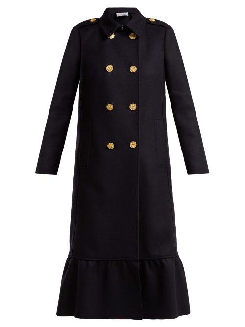 Matchesfashion.com Redvalentino - Frilled Hem Wool Blend Double Breasted Coat - Womens - Navy