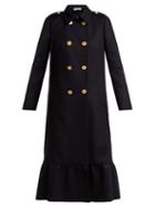 Matchesfashion.com Redvalentino - Frilled Hem Wool Blend Double Breasted Coat - Womens - Navy