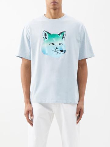 Maison Kitsun - Fox-logo Cotton-jersey T-shirt - Mens - Blue Multi