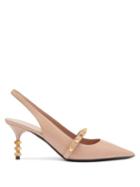 Matchesfashion.com Valentino Garavani - Rockstud Tower Hill Leather Slingback Pumps - Womens - Nude