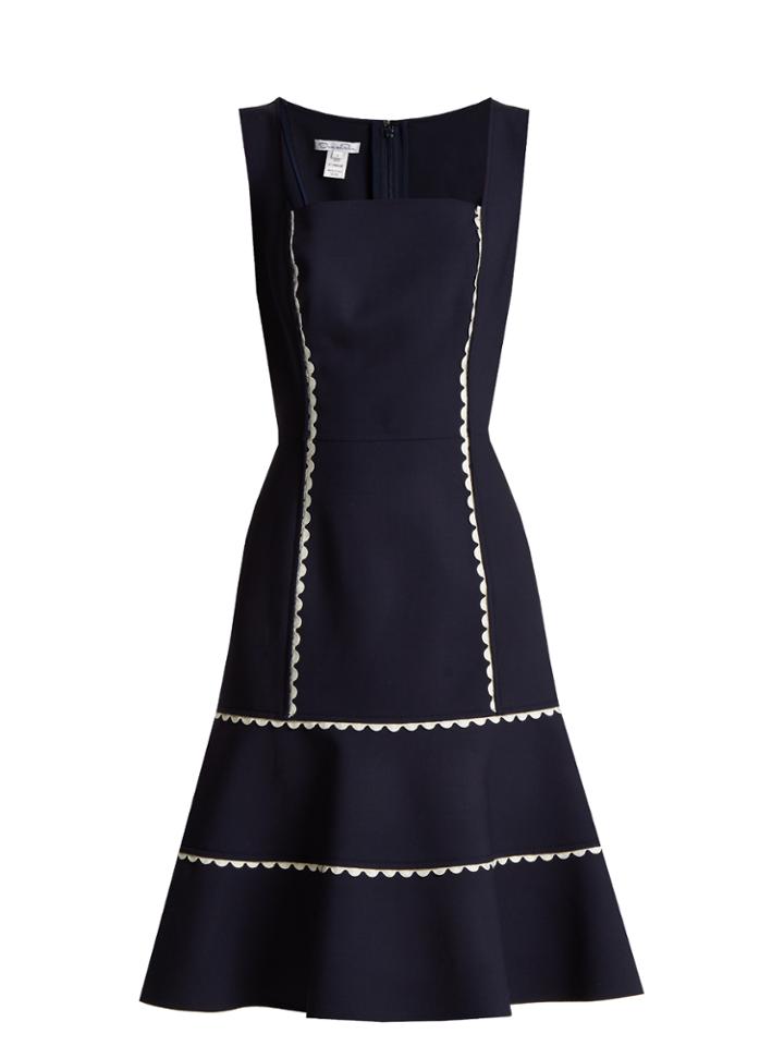 Oscar De La Renta Ric-rac Trimmed Wool-blend Crepe Dress