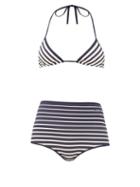 Matchesfashion.com Valentino - Striped Triangle High-rise Bikini - Womens - Navy Multi