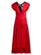 Matchesfashion.com Khaite - Theodora Pleated Cotton Poplin Midi Dress - Womens - Red