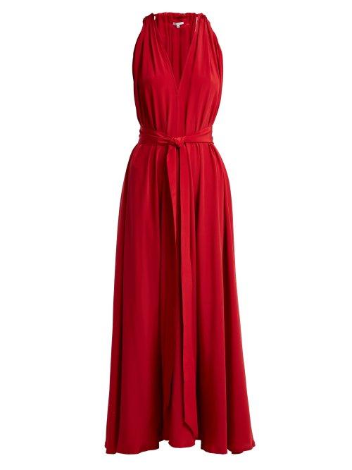 Matchesfashion.com Kalita - Camille Tie Waist Silk Dress - Womens - Dark Red