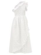 Batsheva - Jude Broderie-anglaise One-shoulder Cotton Dress - Womens - White