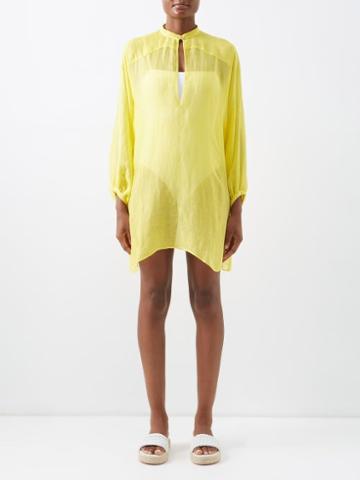 Les Vacances D'irina - The Invisible Stand-collar Linen-silk Dress - Womens - Yellow