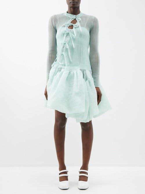 Cecilie Bahnsen - Ilse Asymmetrical Sheer Ribbed-knit Cardigan - Womens - Green